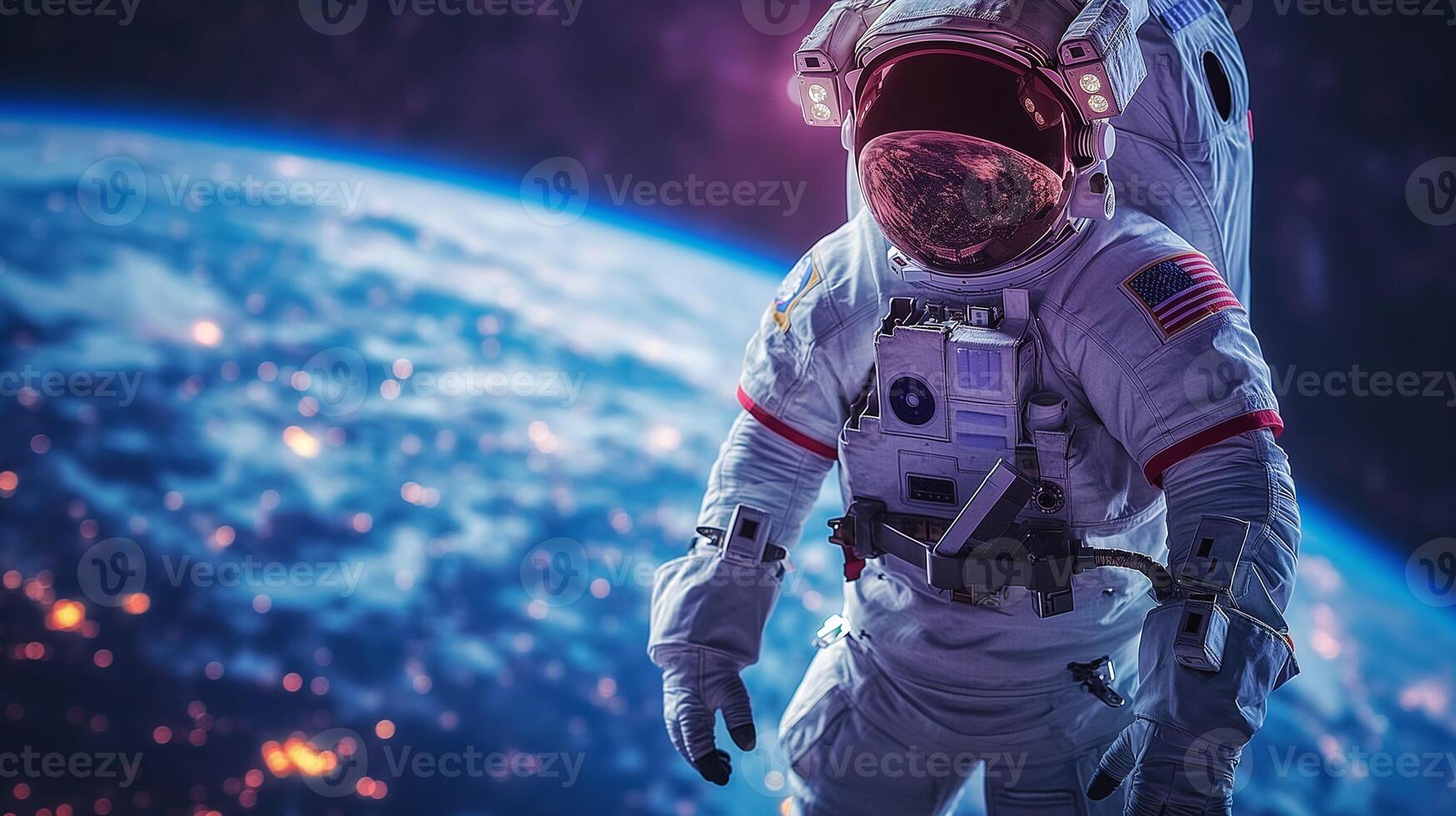 An astronaut floating in space against a beautiful backdrop of Earth, showcasing a sense of adventure and exploration. photo