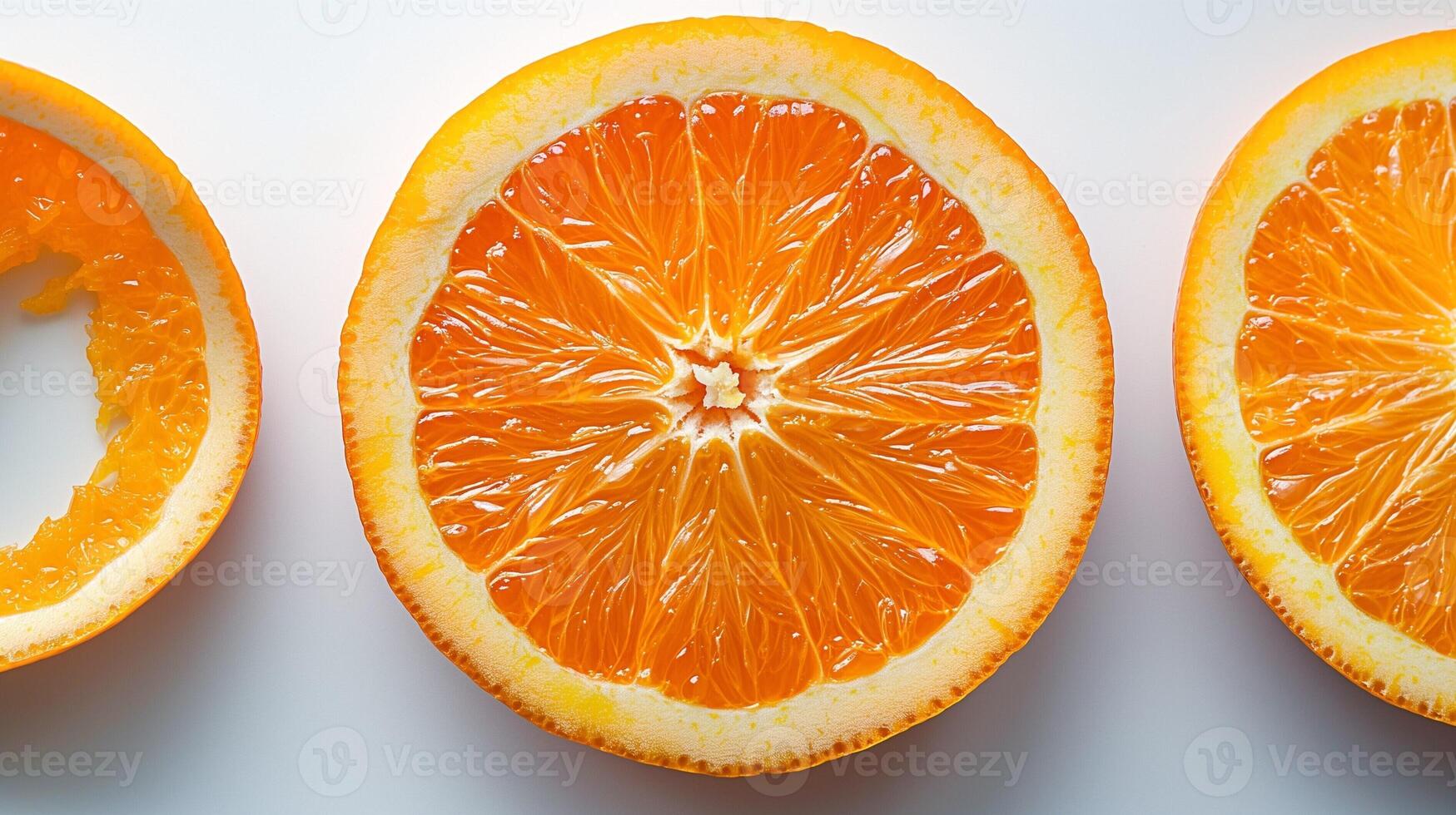 Vibrant orange fruit slices showcasing fresh, juicy texture and bright colors. photo