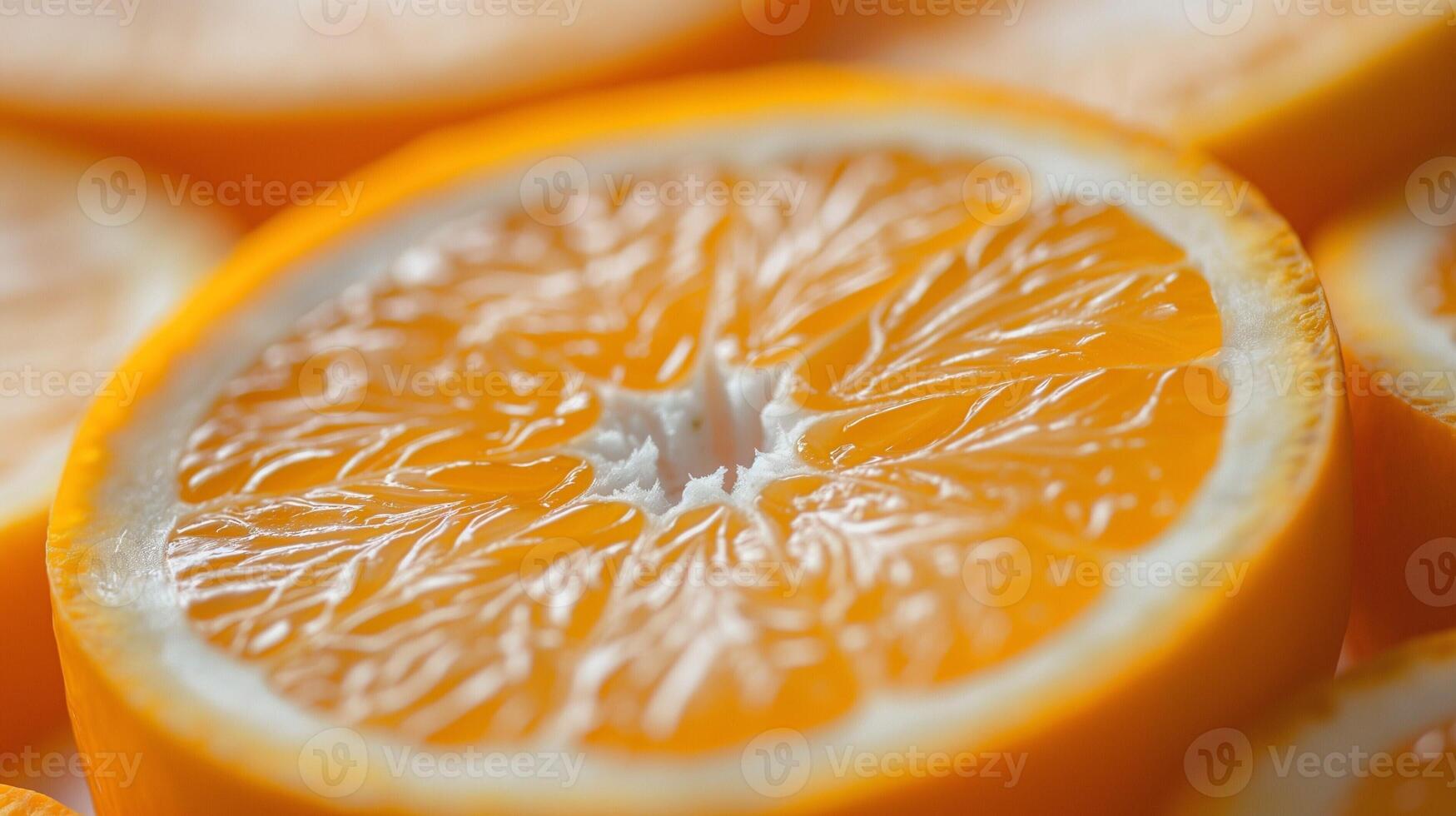 Close-up of a sliced orange, highlighting its vibrant color and intricate inner patterns. photo