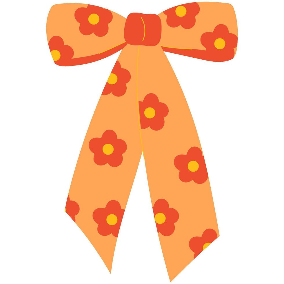 Simple festive floral bow made of ribbons for present, for hair decoration.Minimalist bowknot for decoration wedding, birthday, christmas cards and posters. vector