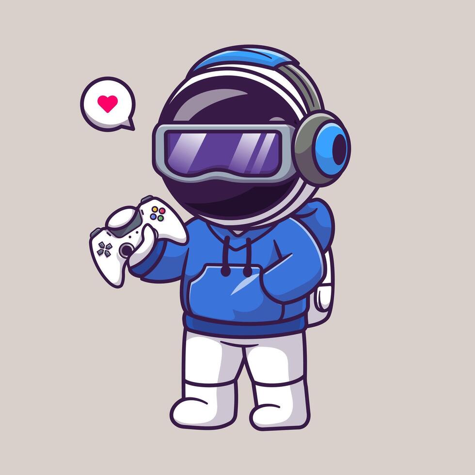 Cute Astronaut Gaming VR With Headphone And Controller Cartoon vector