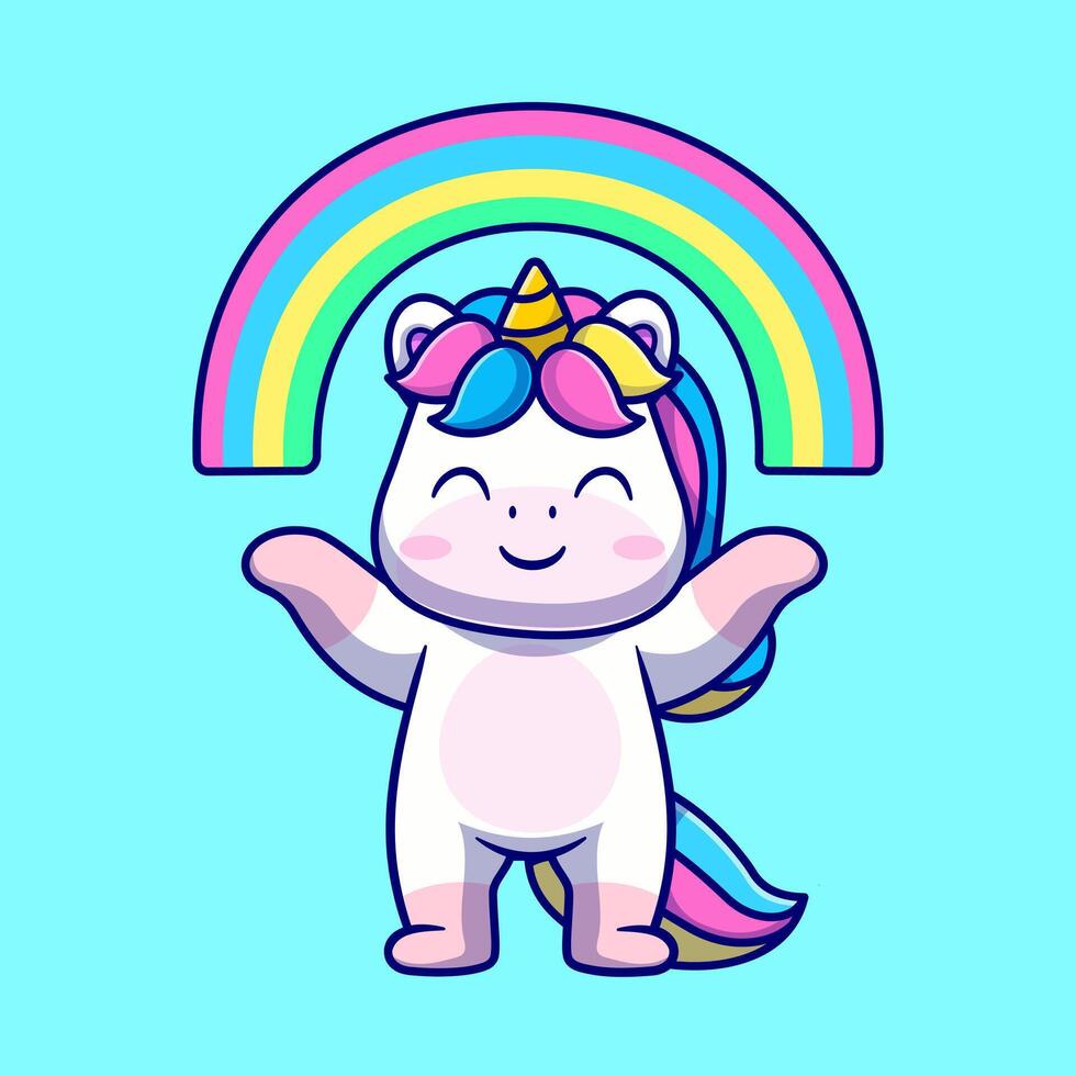 Cute Unicorn With Rainbow Cartoon vector