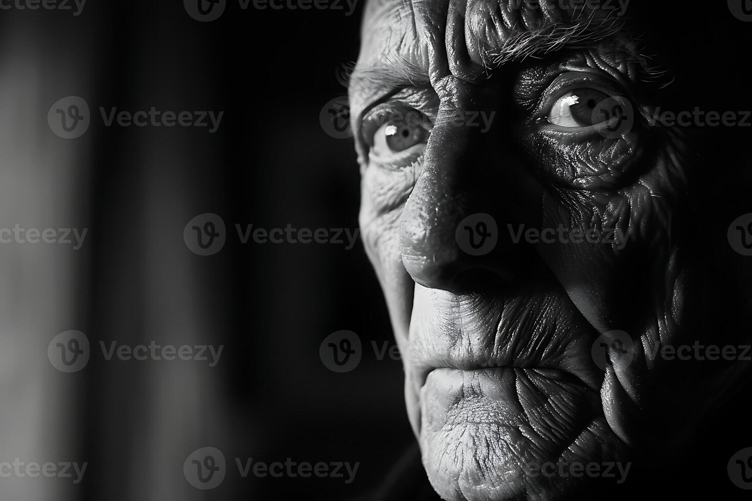 An old man with wrinkles and wrinkles looking at the camera photo