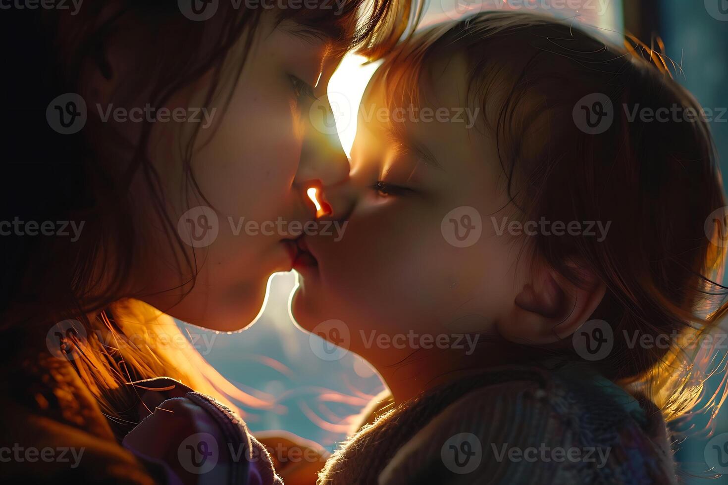 A woman kissing her child on the cheek photo