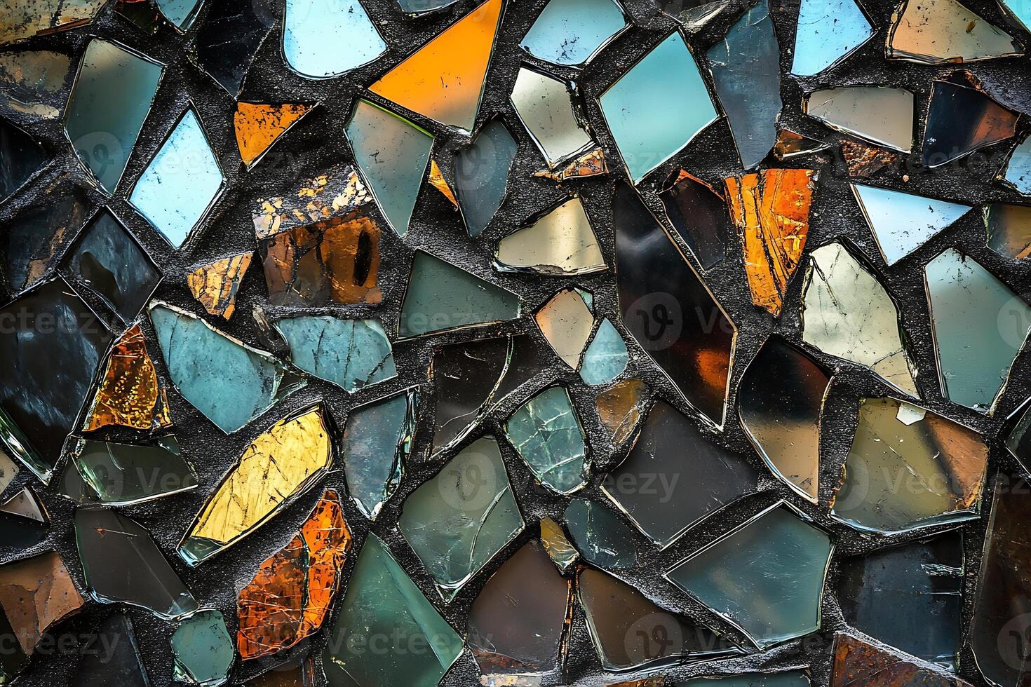 A close up of a mosaic wall with many different colors photo