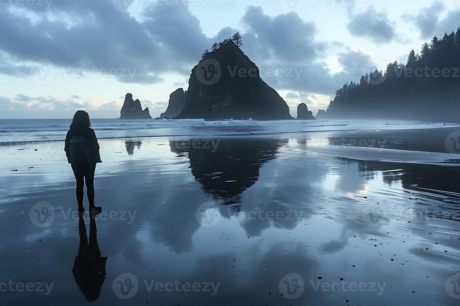 A person standing on the beach looking at the ocean photo