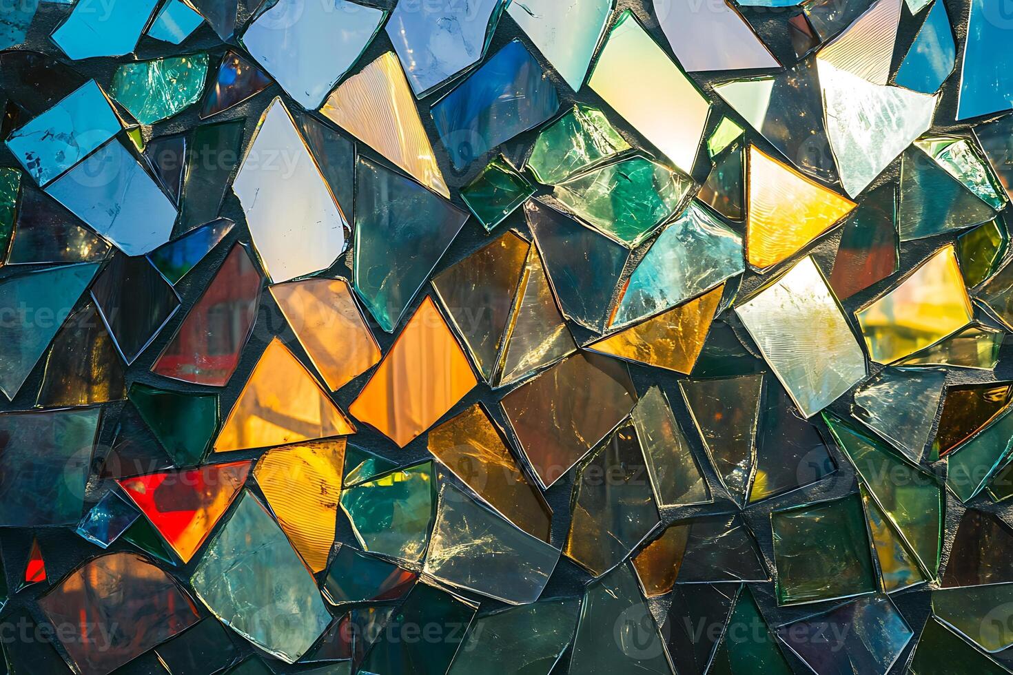 A colorful wall with many different colored pieces photo