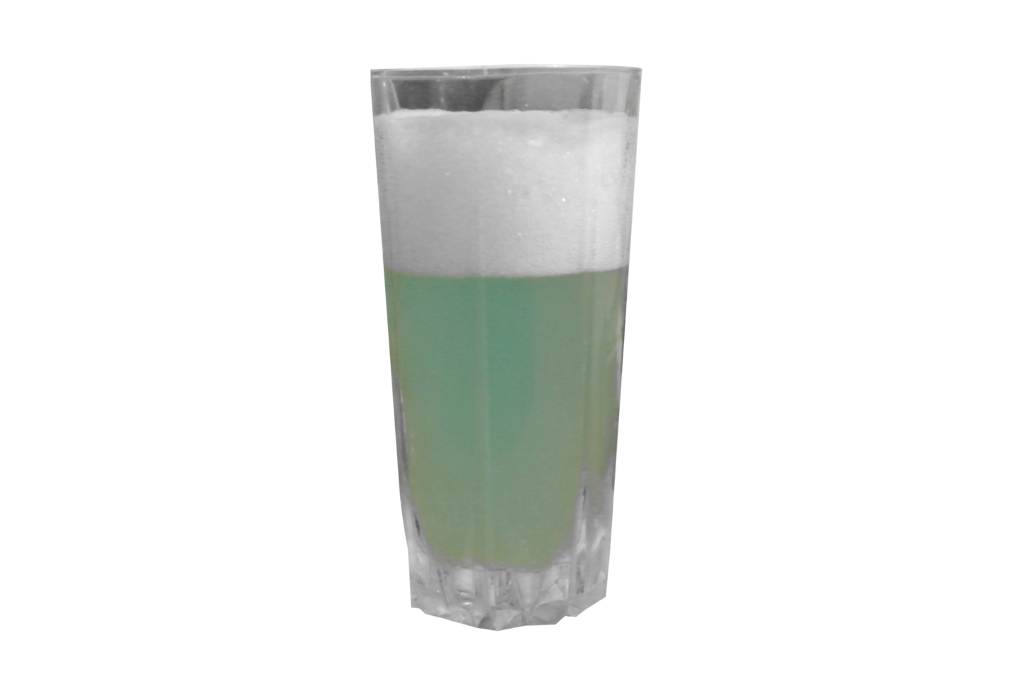A tall glass with a green liquid in it png