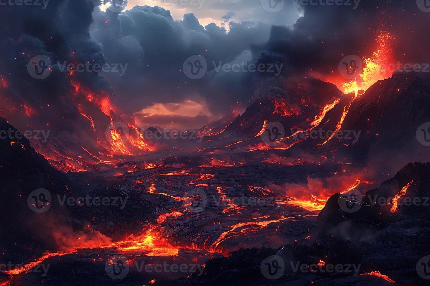 A lava flow is flowing through a mountain photo