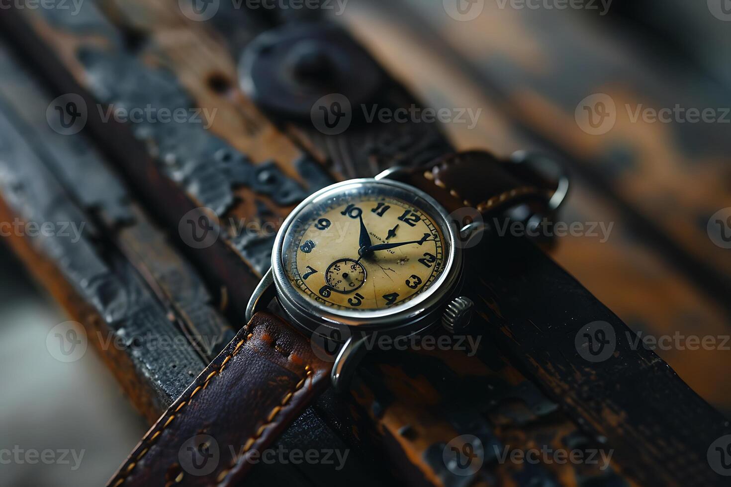 A vintage watch on a wooden surface photo