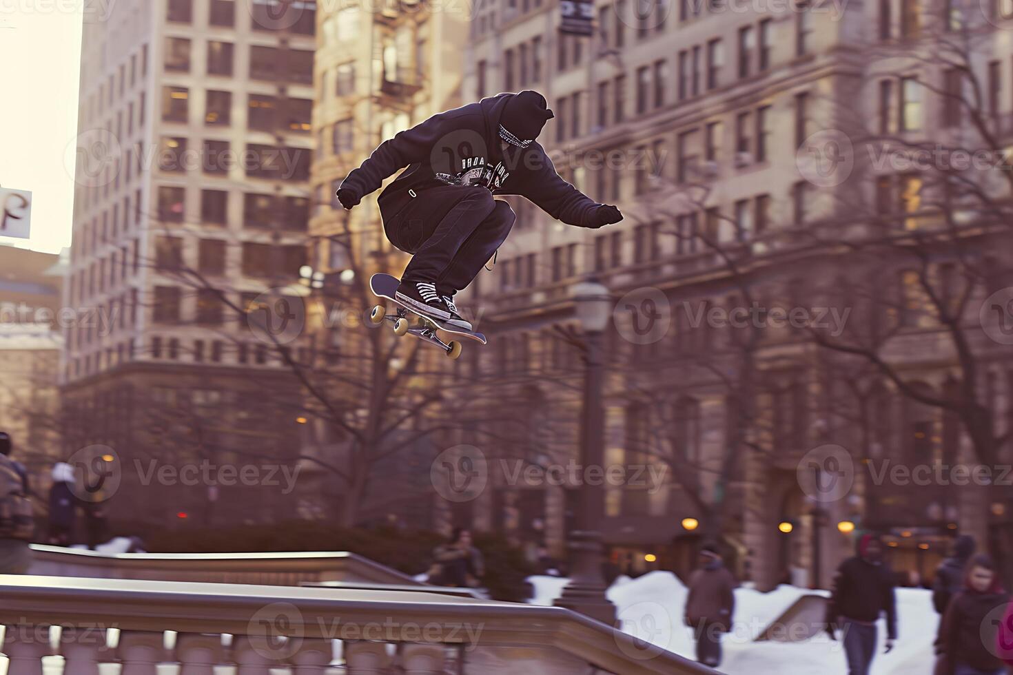 A man on a skateboard doing a trick photo