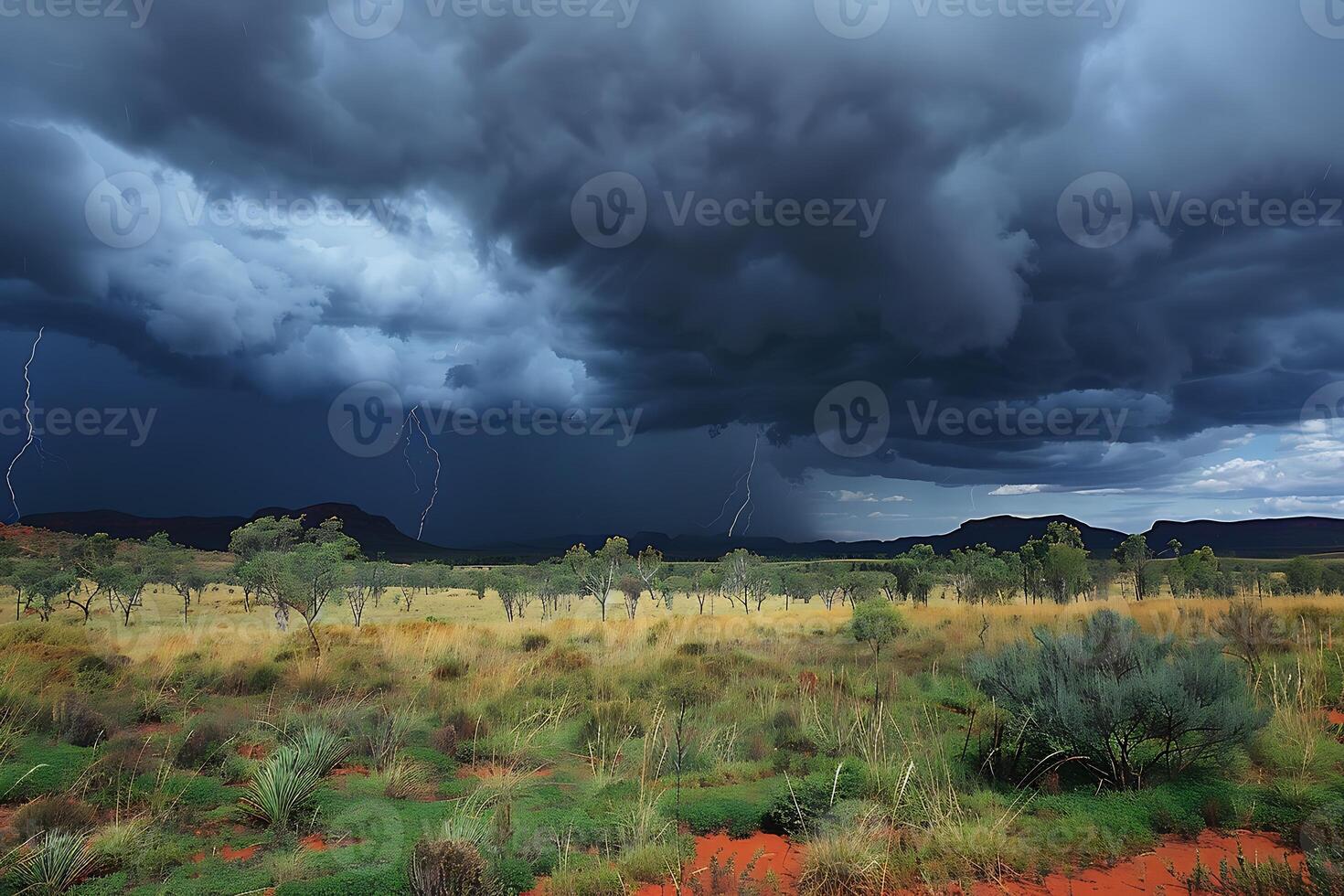 A stormy sky with lightning and clouds photo