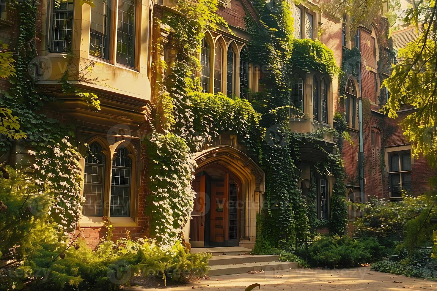 A building with ivy growing on the side of it photo