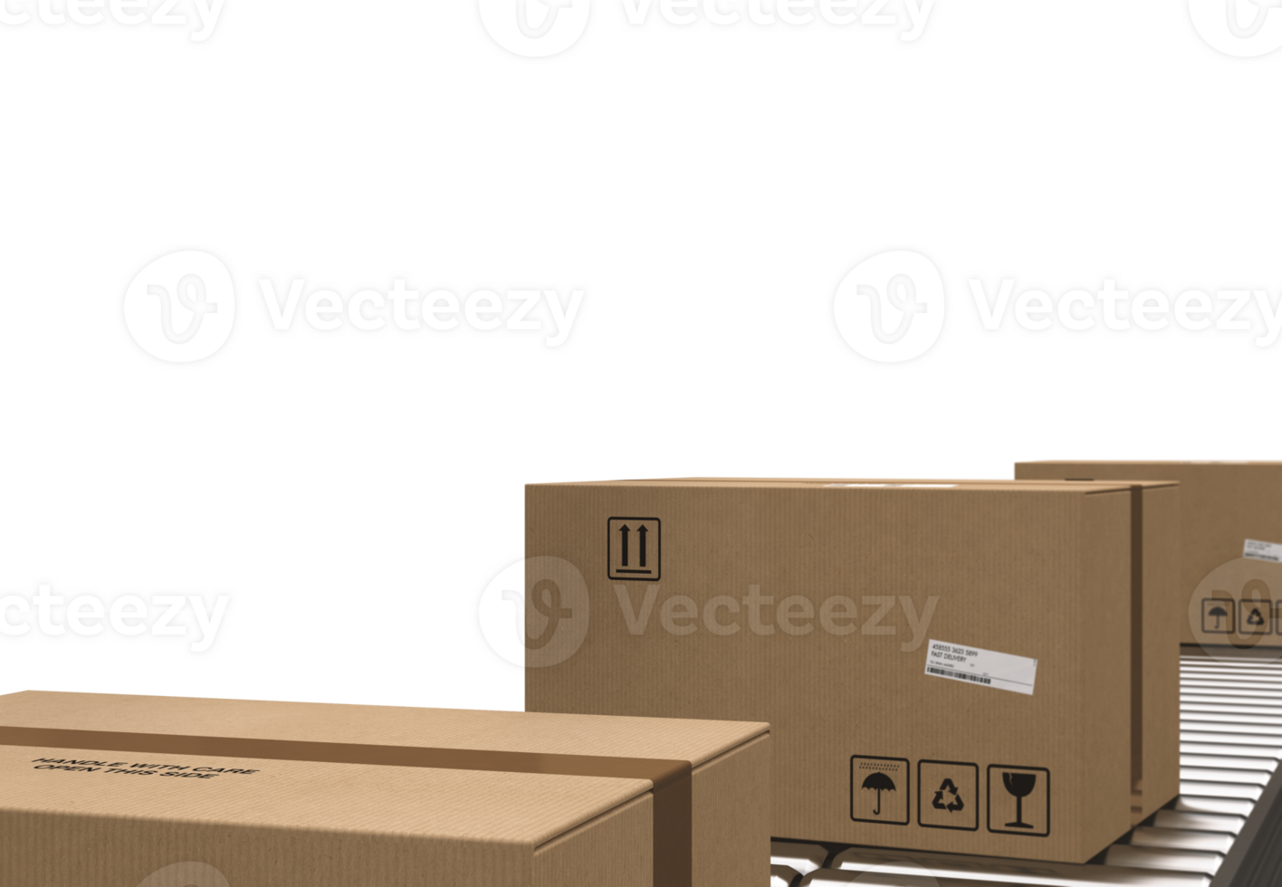 Cardboard boxes moving on conveyor belt in a warehouse png