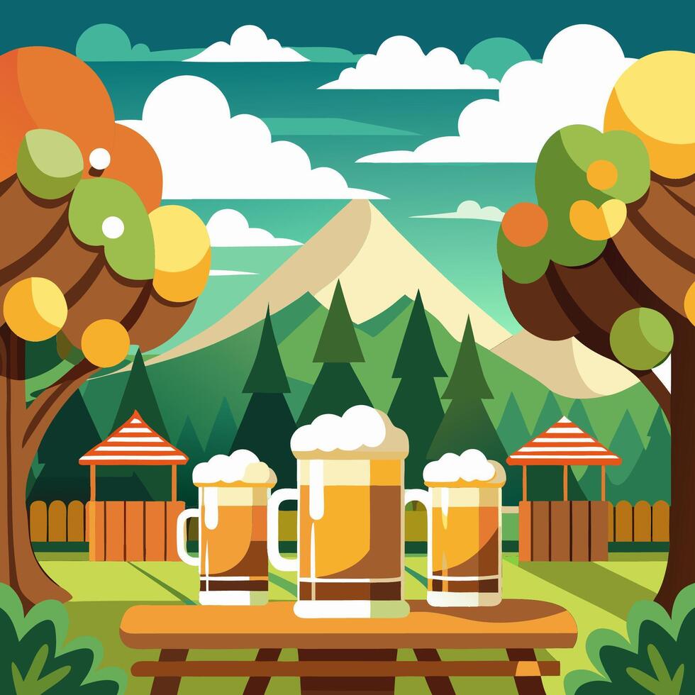 Beer Gardens and Mugs A Refreshing Retreat vector