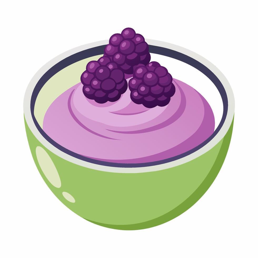 Blackberry Yogurt Bowl on White Background vector
