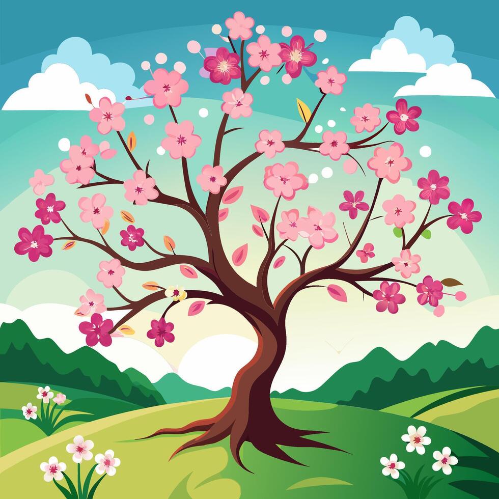 Blossoming Fruit Trees in Spring Nature's Vibrant Awakening vector