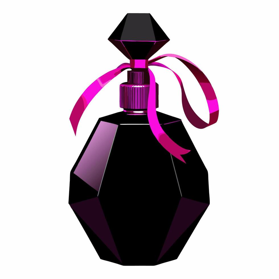 Elegant black glass perfume bottle with pink ribbon isolation vector