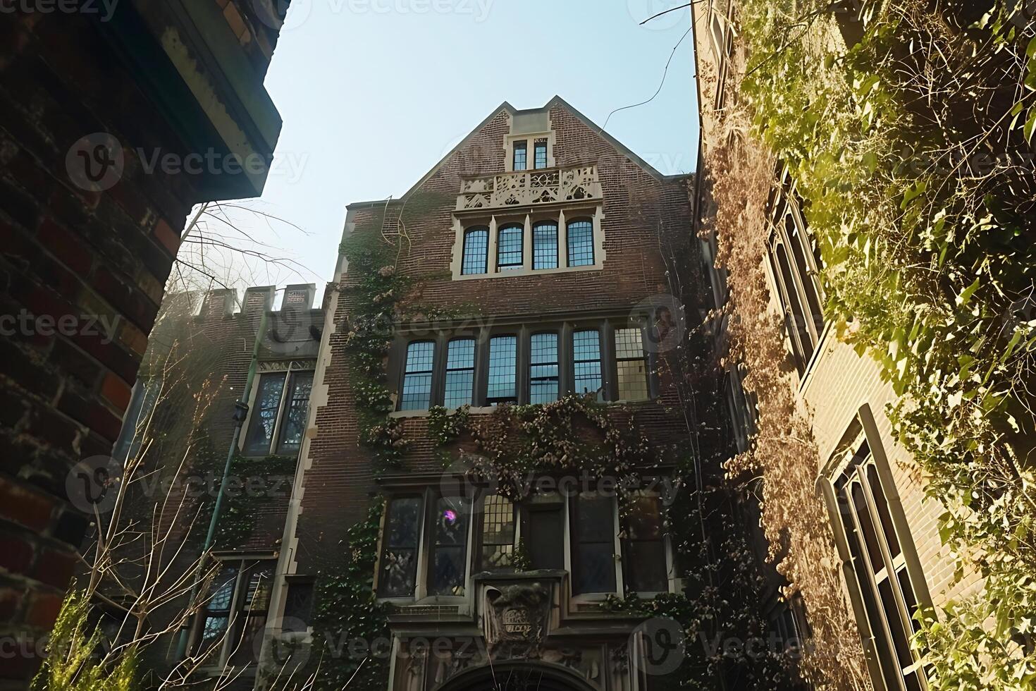 A building with a large window and a door photo