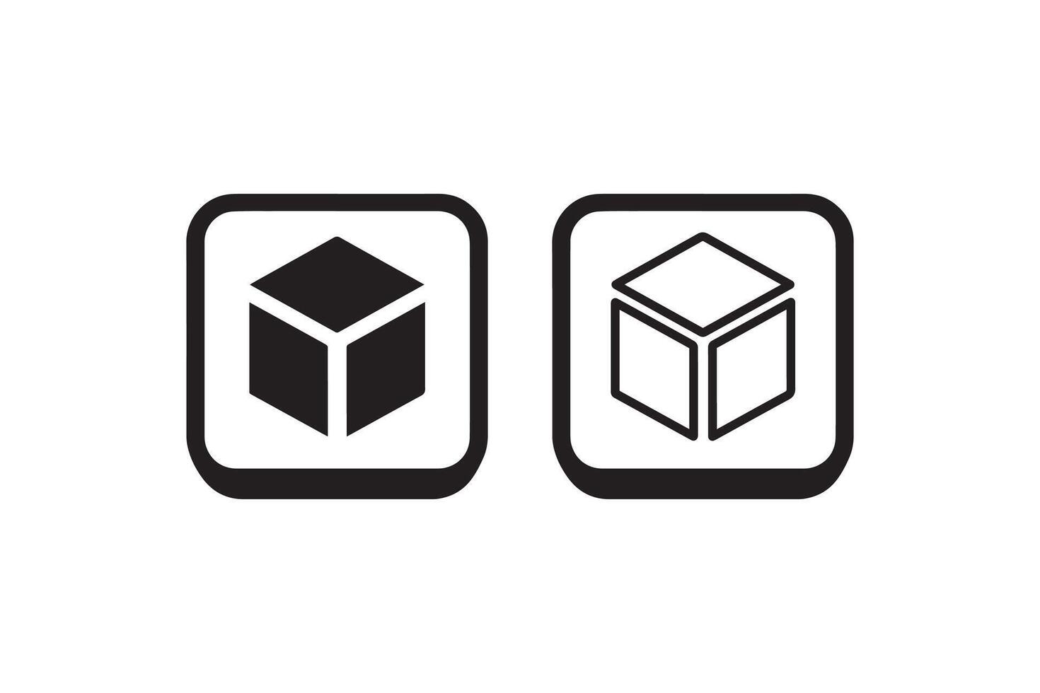 Two black and white icons of a cube and a cube vector