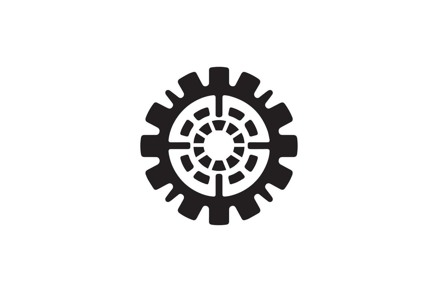 A black and white logo of a gear wheel vector
