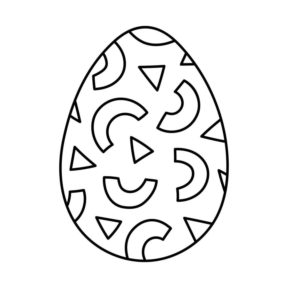 Lovely outline painted egg with geometric shapes pattern for Easter egg hunt. Trendy egg with circles, triangle ornament for religious springtime holiday, funny game. Cute hand drawn doodle. vector