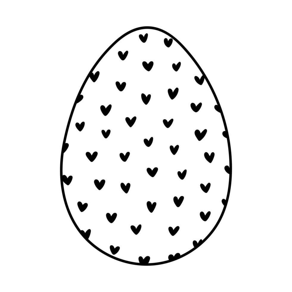 Lovely outline painted egg with heart pattern for Easter egg hunt. Trendy hand drawn clipart for celebrating religious springtime holiday. Adorable line doodle isolated on white background vector