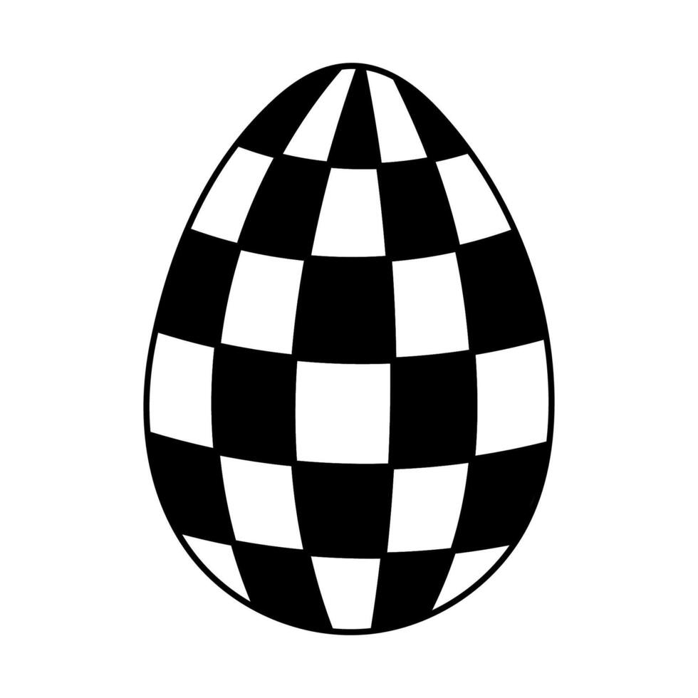 Lovely black and white painted egg with checkered pattern for Easter egg hunt. Trendy hand drawn doodle to celebrate religious springtime holiday, funny game isolated on white background. vector