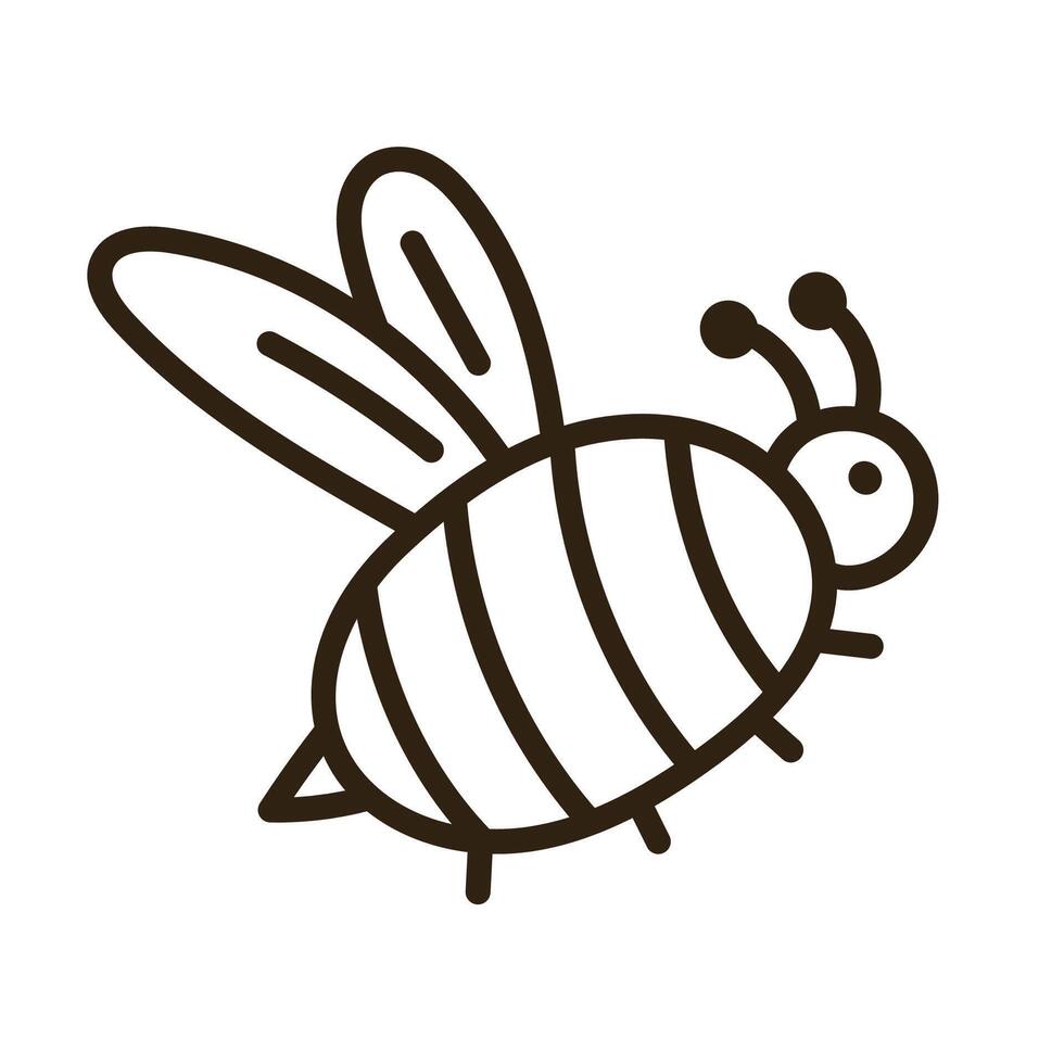 Lovely outline honey bee in the flight. Cute hand drawn bumblebee as symbol of springtime, hardworking. Funny flying honeybee insect doodle isolated on white background for poster, card, design vector