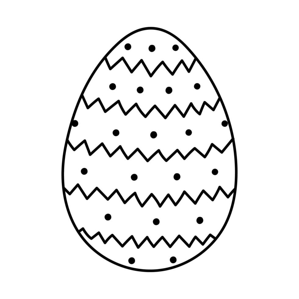Lovely outline painted egg with zigzag horizontal lines and dots pattern for Easter egg hunt. Trendy hand drawn doodle for religious springtime holiday. Flat doodle isolated on white background. vector