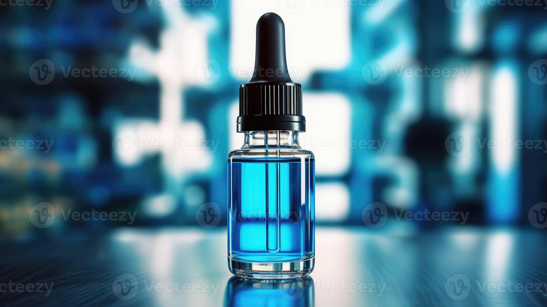 close blue dropper bottle photo