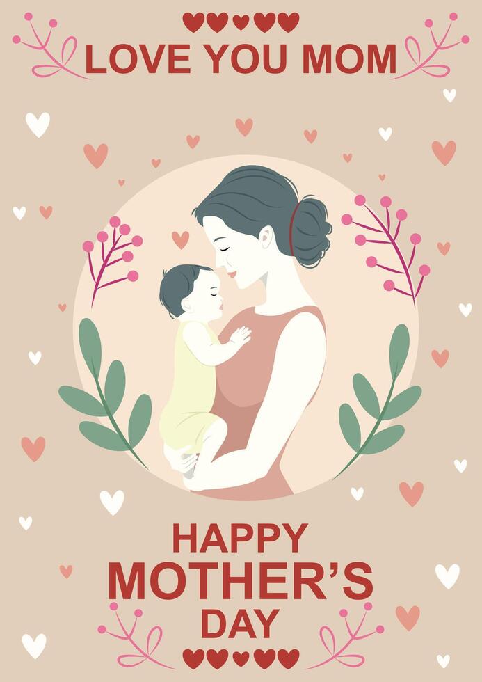 Mothers Day Card Woman With Child Illustration Graphic Art vector