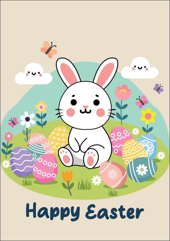 Easter Bunny Graphic Art With Eggs vector