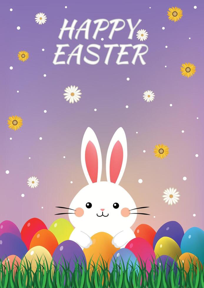 Bunny In Grass Happy Easter Themed Illustration vector