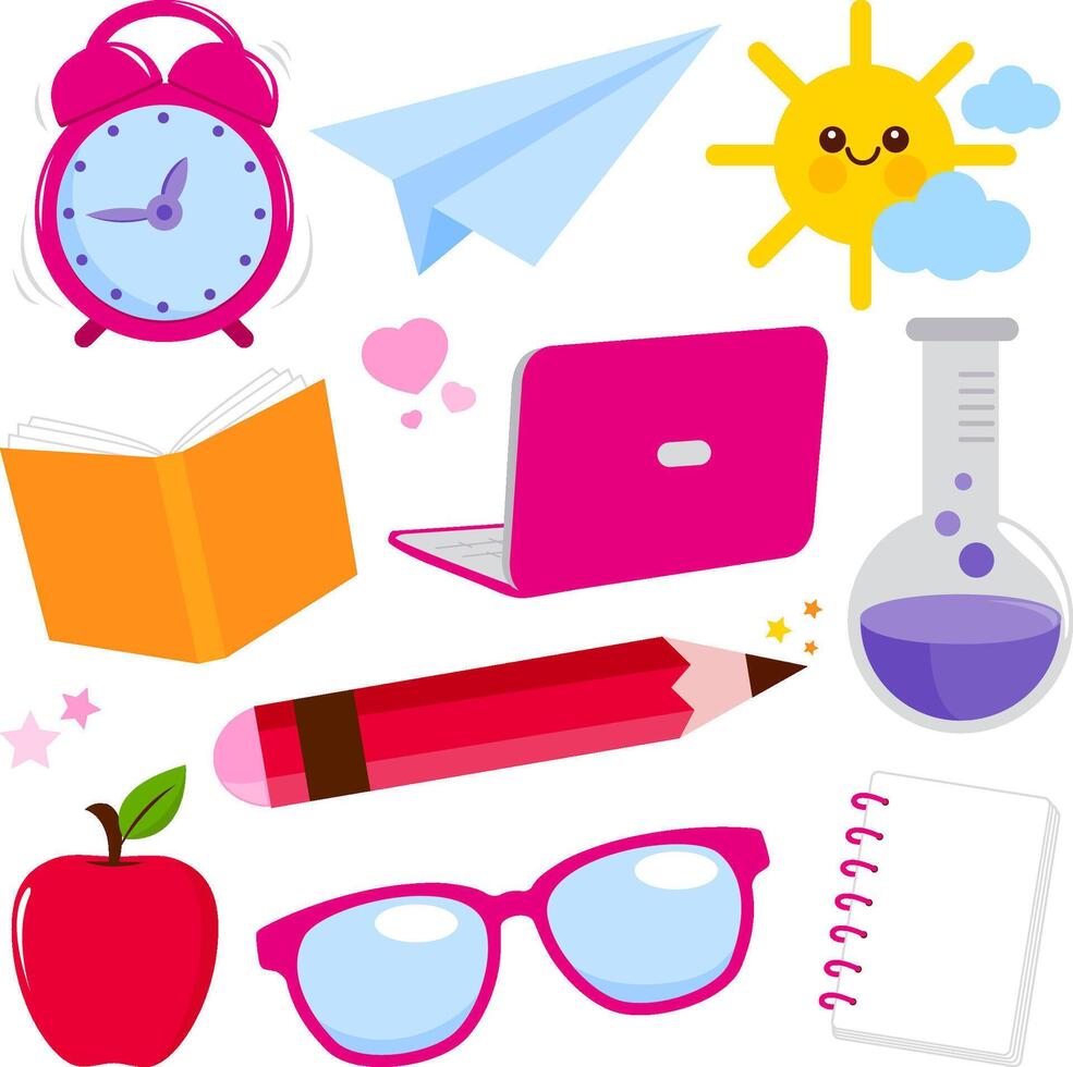 Accessories for study and science, student equipment. Back to school. School supplies on white background. vector