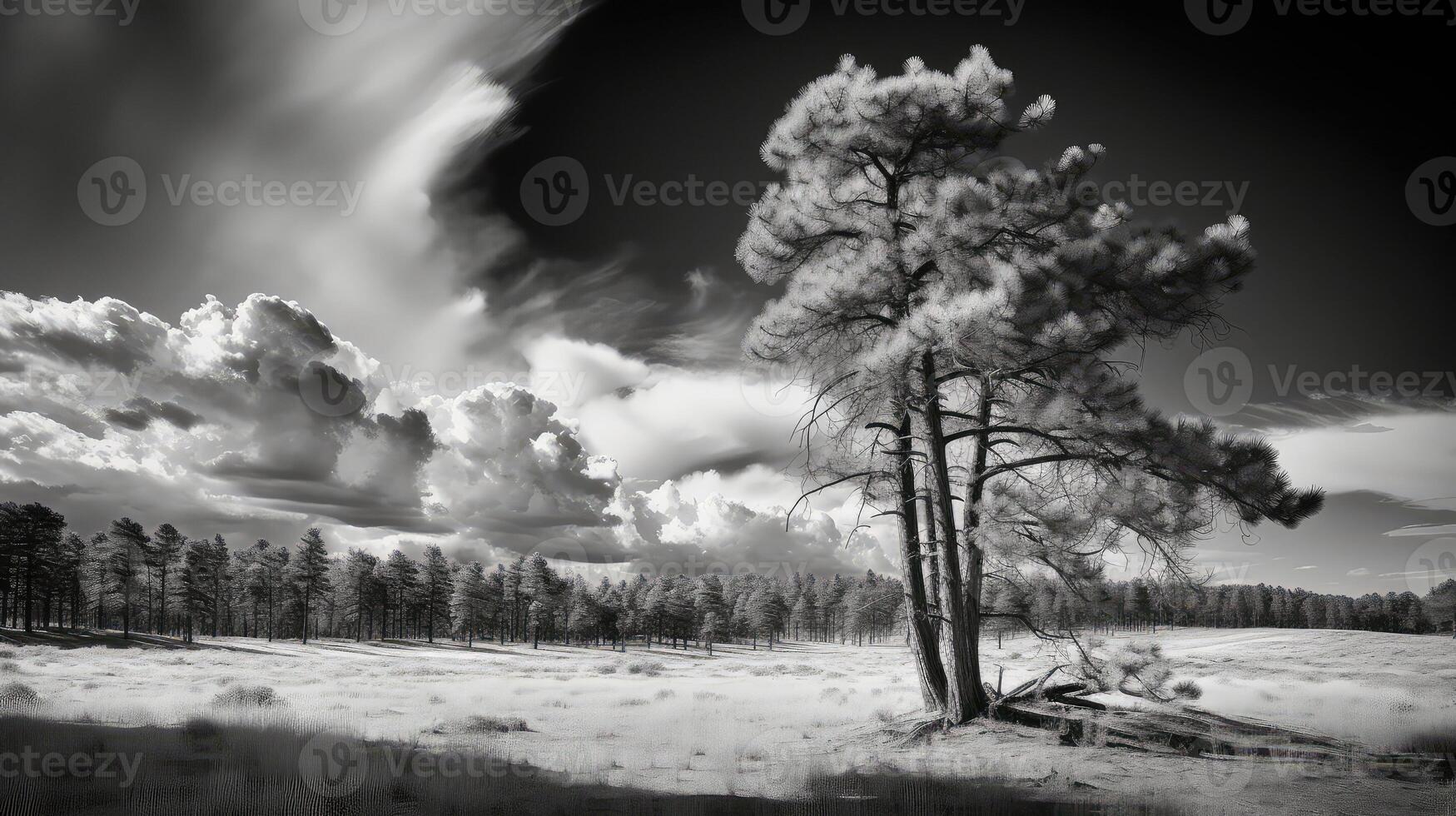 drama black and white pine tree photo