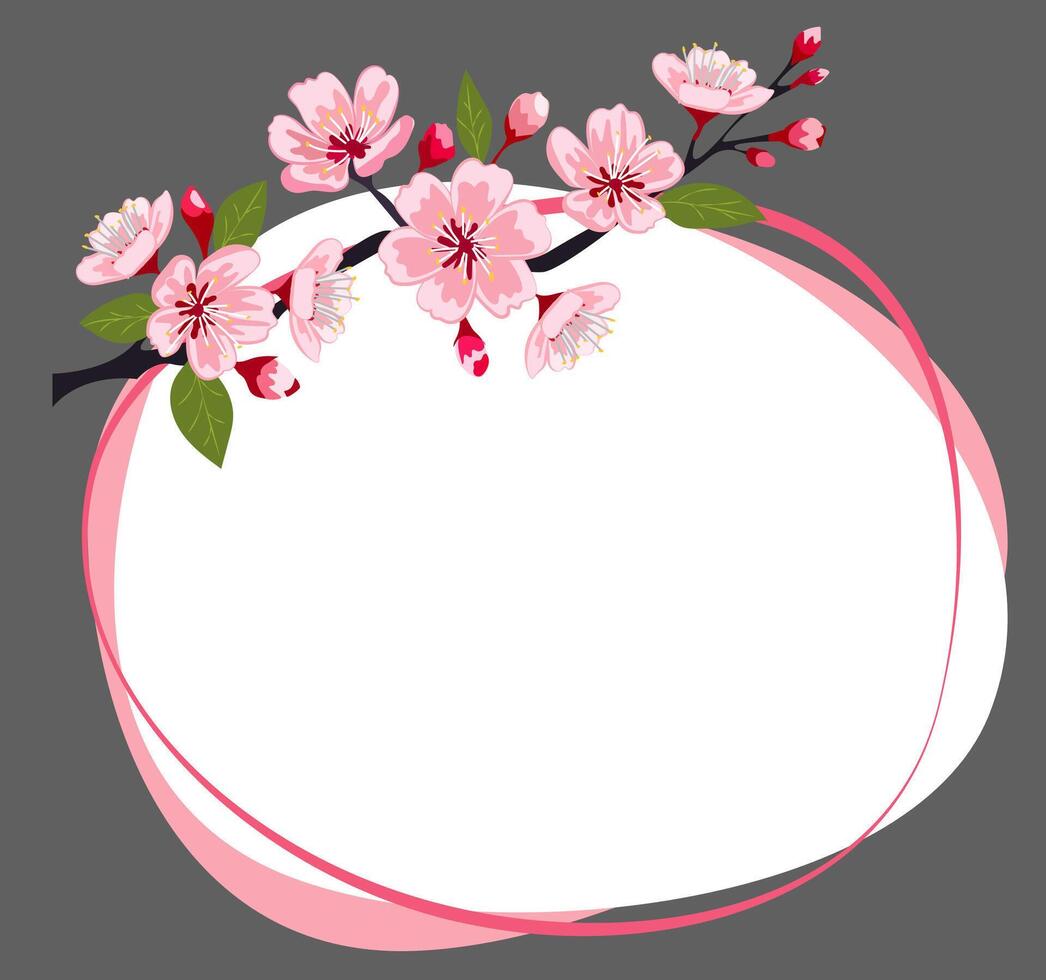 Beautiful illustration of cherry blossoms with pink petals and green leaves, perfect for spring-themed designs or backgrounds vector