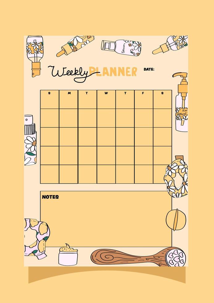 weekly planner with me time skincare products vector