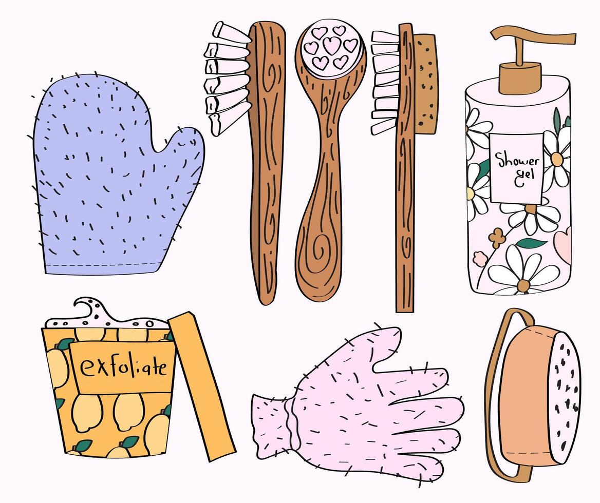 self care shower time elements set vector