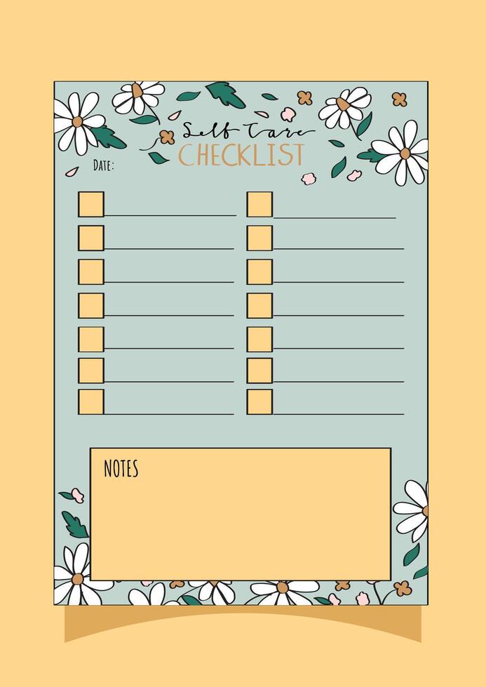 self care checklist with daisy flowers vector