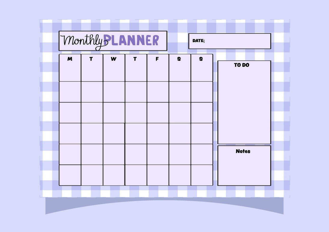 purple gingham pattern monthly planner vector