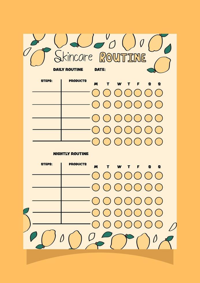 lemon themed skincare habit tracker vector