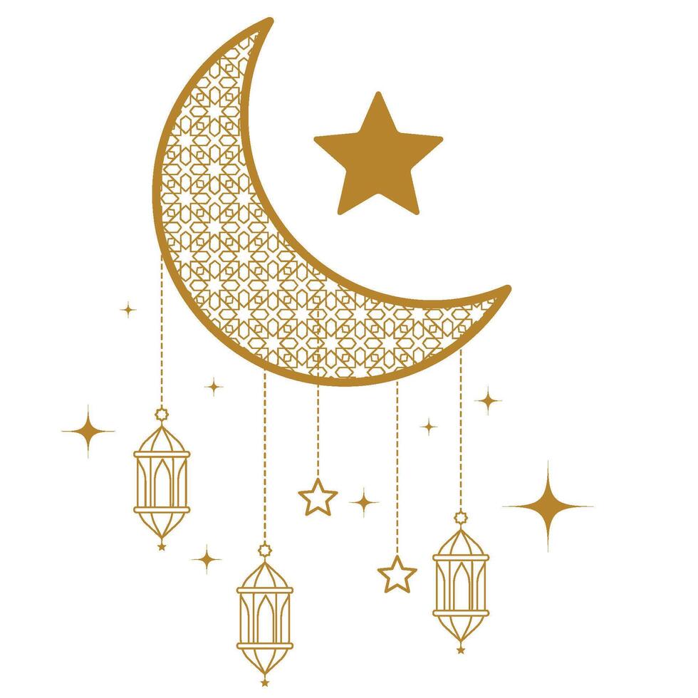 Realistic Ramadan Lantern with Moon and Stars Hanging vector