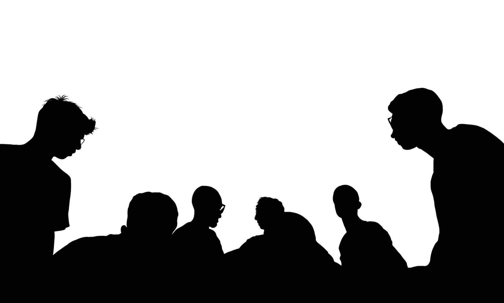 Silhouette of a group of people possibly a team or cohort in discussion The monochromatic style lends a sense of mystery and collective unity vector