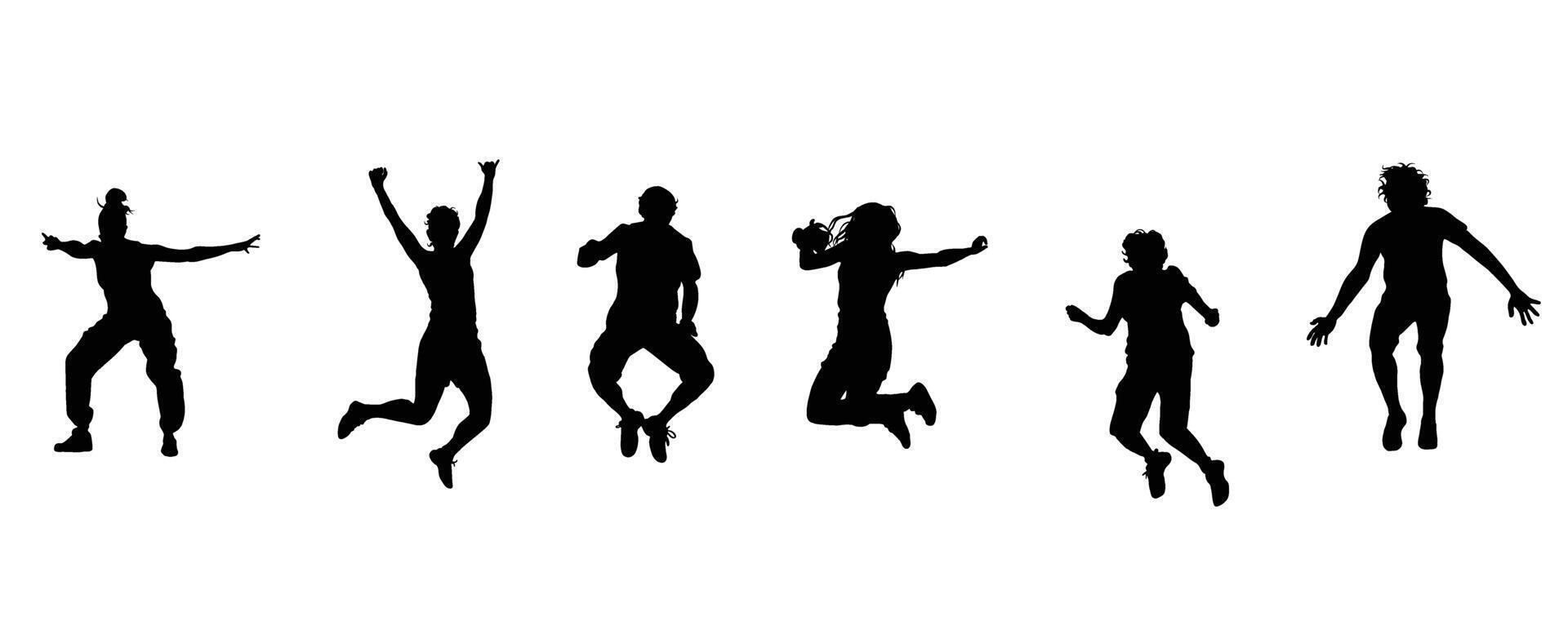 Dynamic silhouettes capture the energy of youth jumping and celebrating A vibrant display of carefree joy movement and communal spirit vector