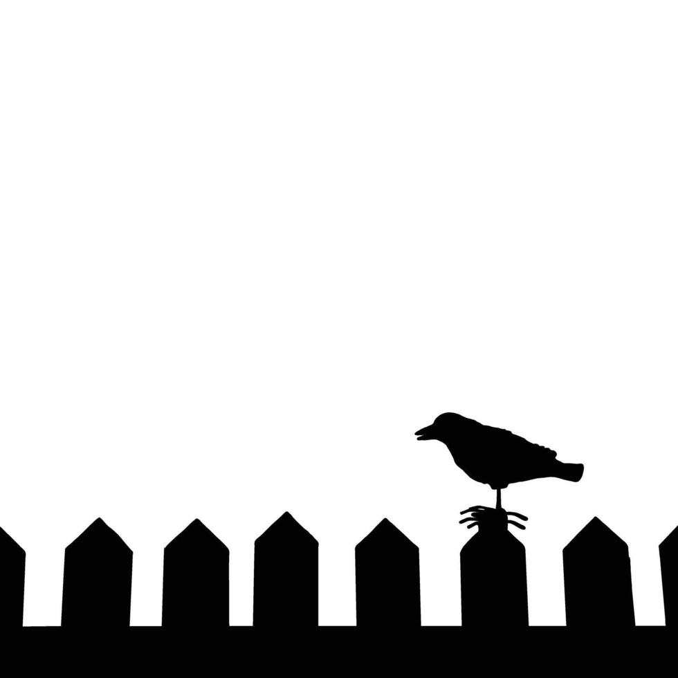 Silhouette of a bird perched on a fence post It's simple graphic and clean The bird contrasts with the fence creating visual interest vector