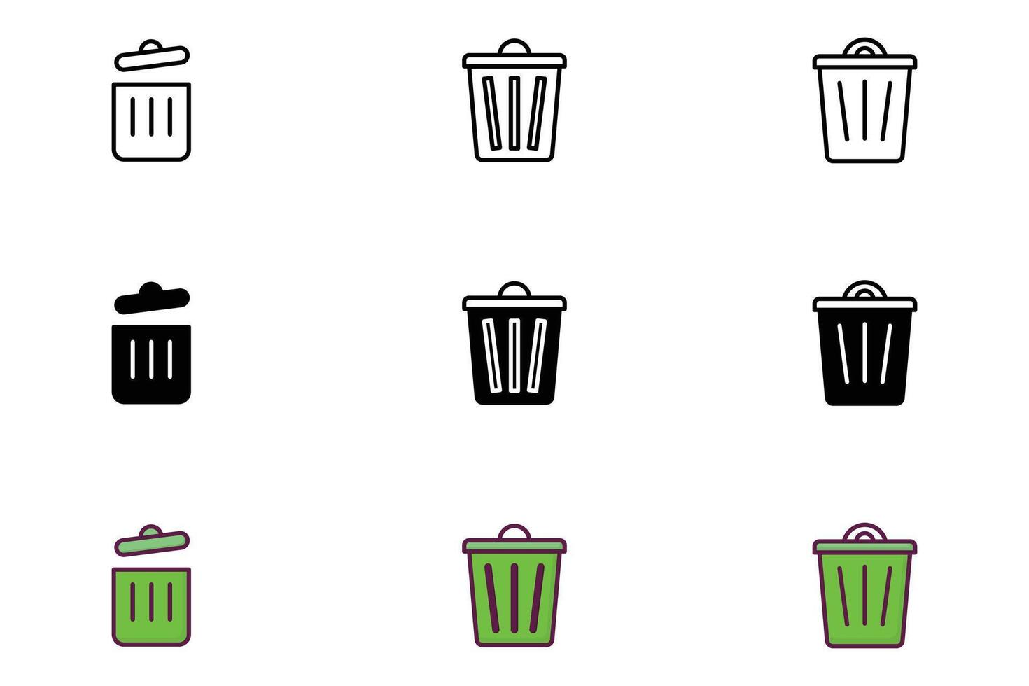 trash bin line, glyph, line color style different vector