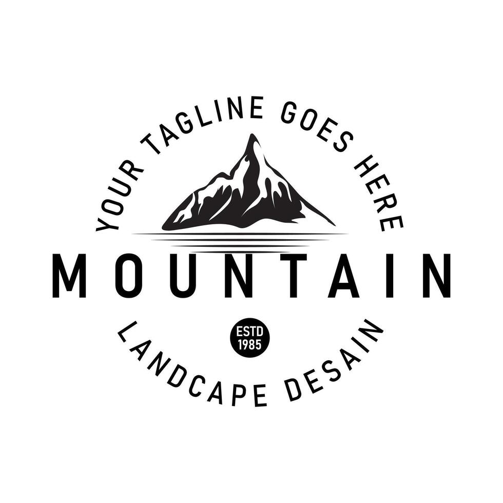 Logo illustration with Mountain and Lake Symbol in Vintage emblem style, creating a Classic and Aesthetic look. This design is suitable for Travel Company, Nature Lovers Community vector