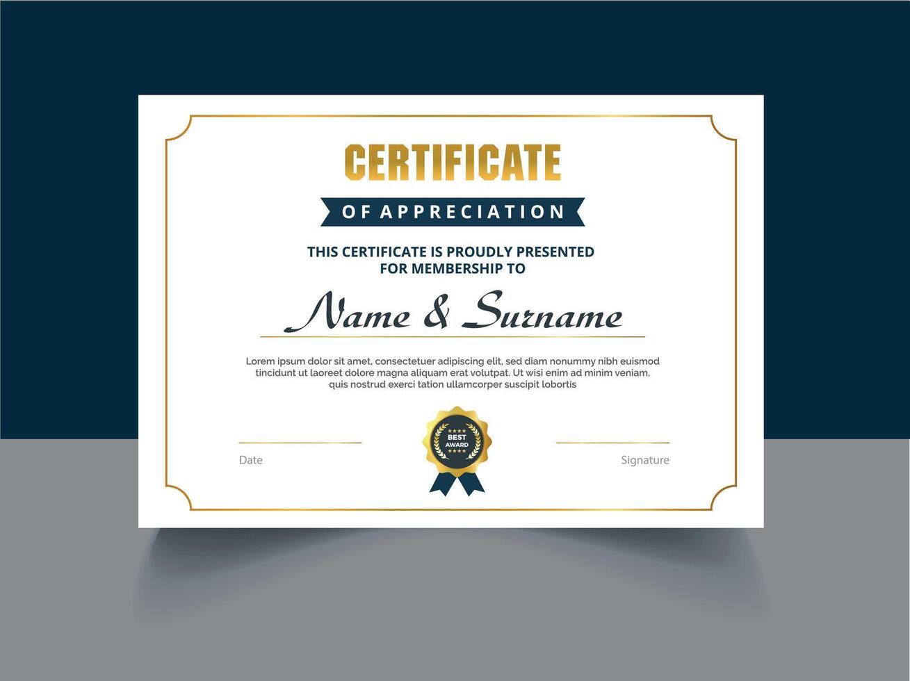Certificate template with ribbon and gold border vector