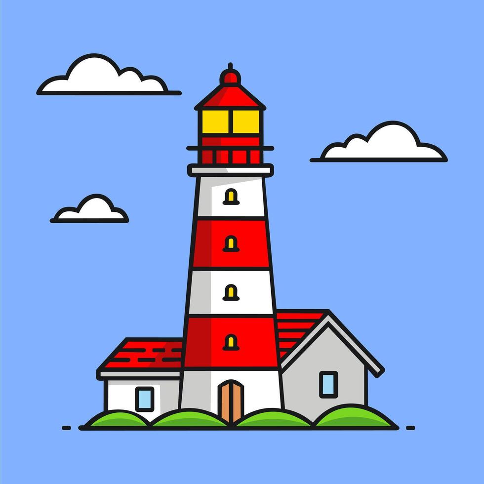 Lighthouse With House Building Icon Illustration. Building Outdoor Icon Concept Isolated. vector
